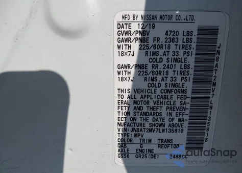 2020 Nissan Rogue Sv Intelligent Awd z USA, uszkodzony, nr VIN JN8AT2MV7LW135818